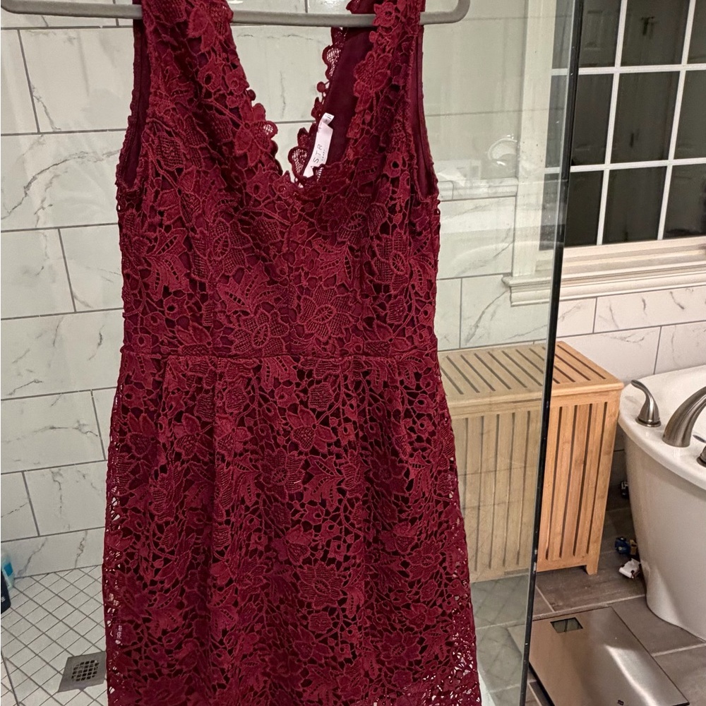 Astr Burgundy Lace Midi Dress